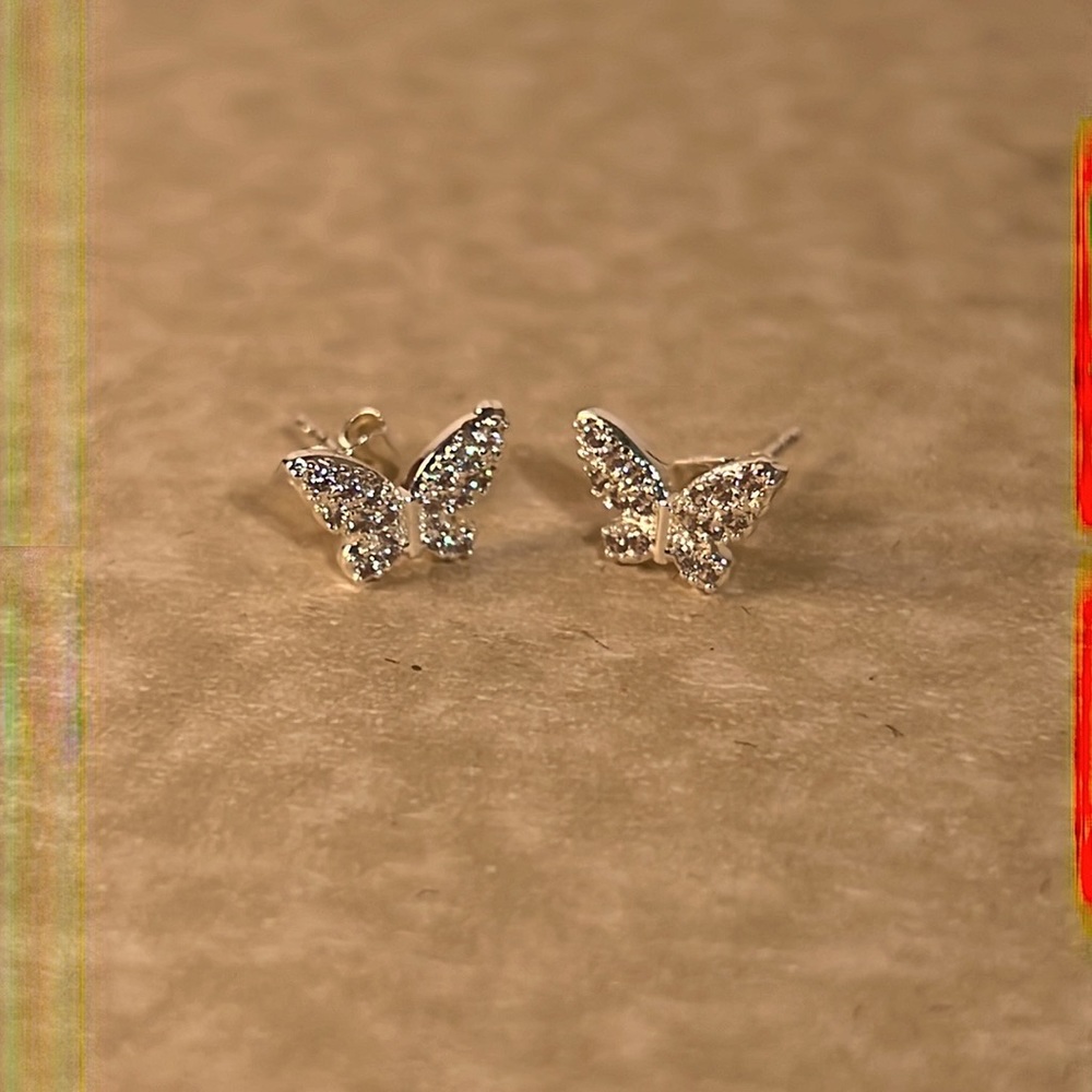 NWT Silver CZ Butterfly Earrings